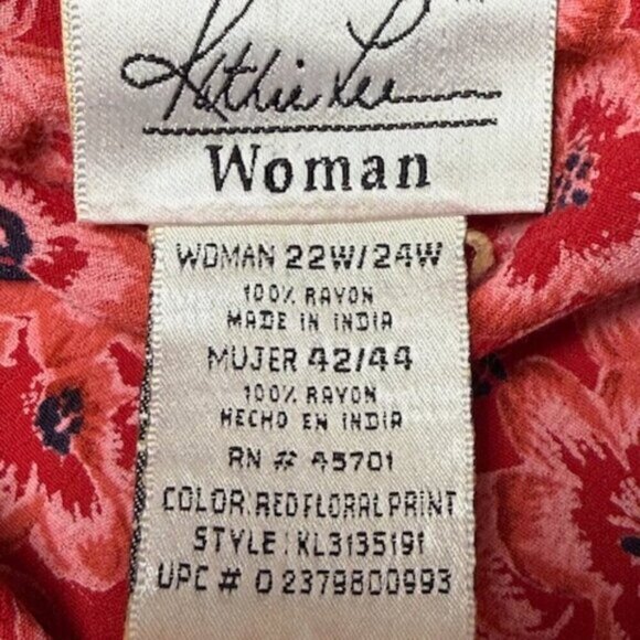 Kathie Lee Top Womens Size 22W/24W Dark Pink Floral Embroidered Button Front - Picture 4 of 10